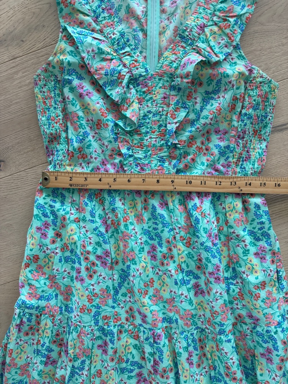 J. Crew Midi Dress Womens 6 Tiered Ruffle Floral Mint Green Sleeveless Smocked - Picture 9 of 10